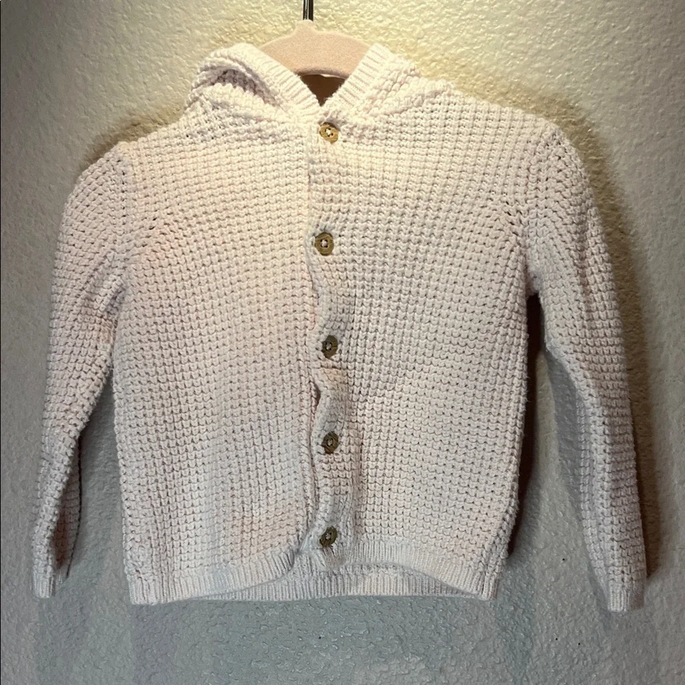 Carters Baby Girls Chunky Knit Button Up Hooded Cardigan Size 12 Months Pink